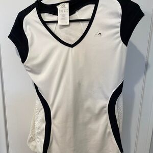 adidas White & Black V-Neck Athletic Tee